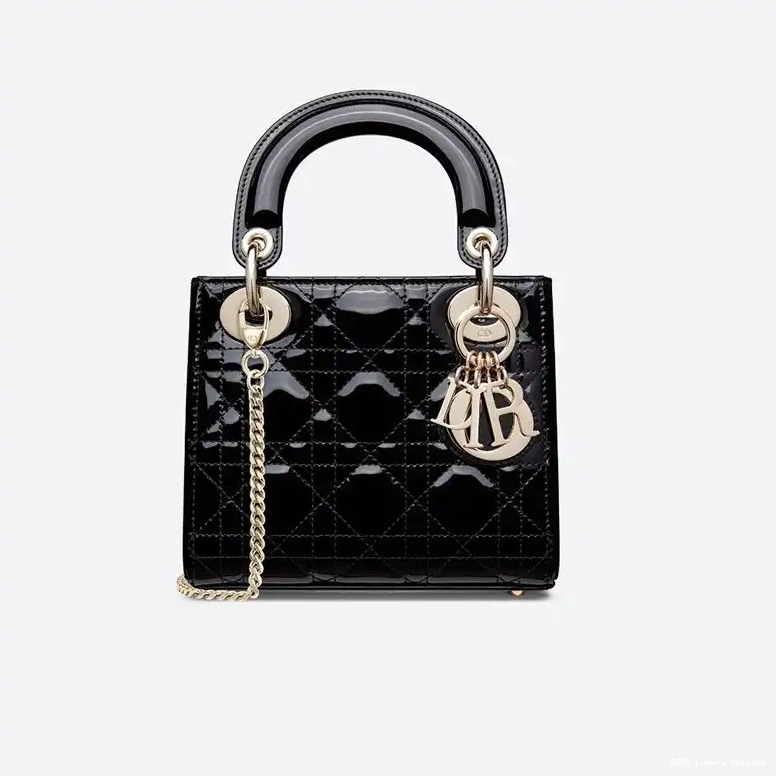 Calfskin Dior Black Lady Bag Mini Patent Cannage 0424 Luxury